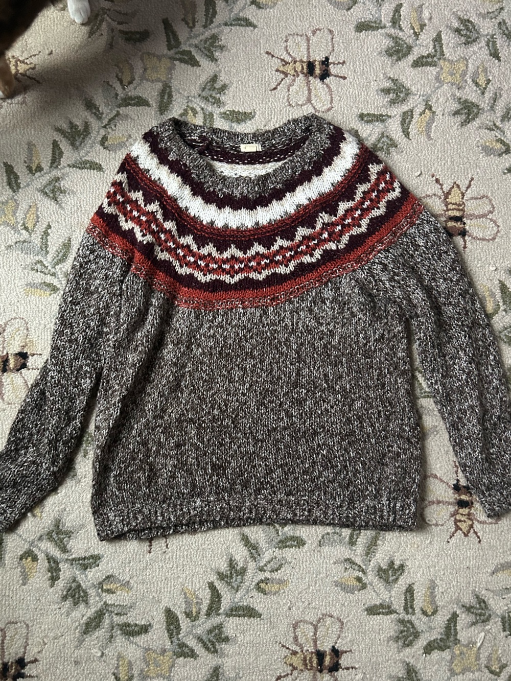 Target Marled Brown Sweater with Red and White Fair Isle Yoke